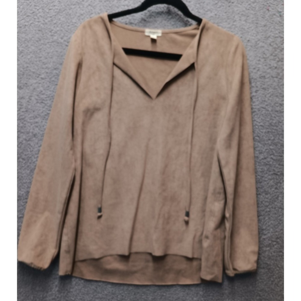 Faux Suede Taupe Blouse Soft‎ Luxe Minimalist Relaxed Chic Top S Stretch Casual